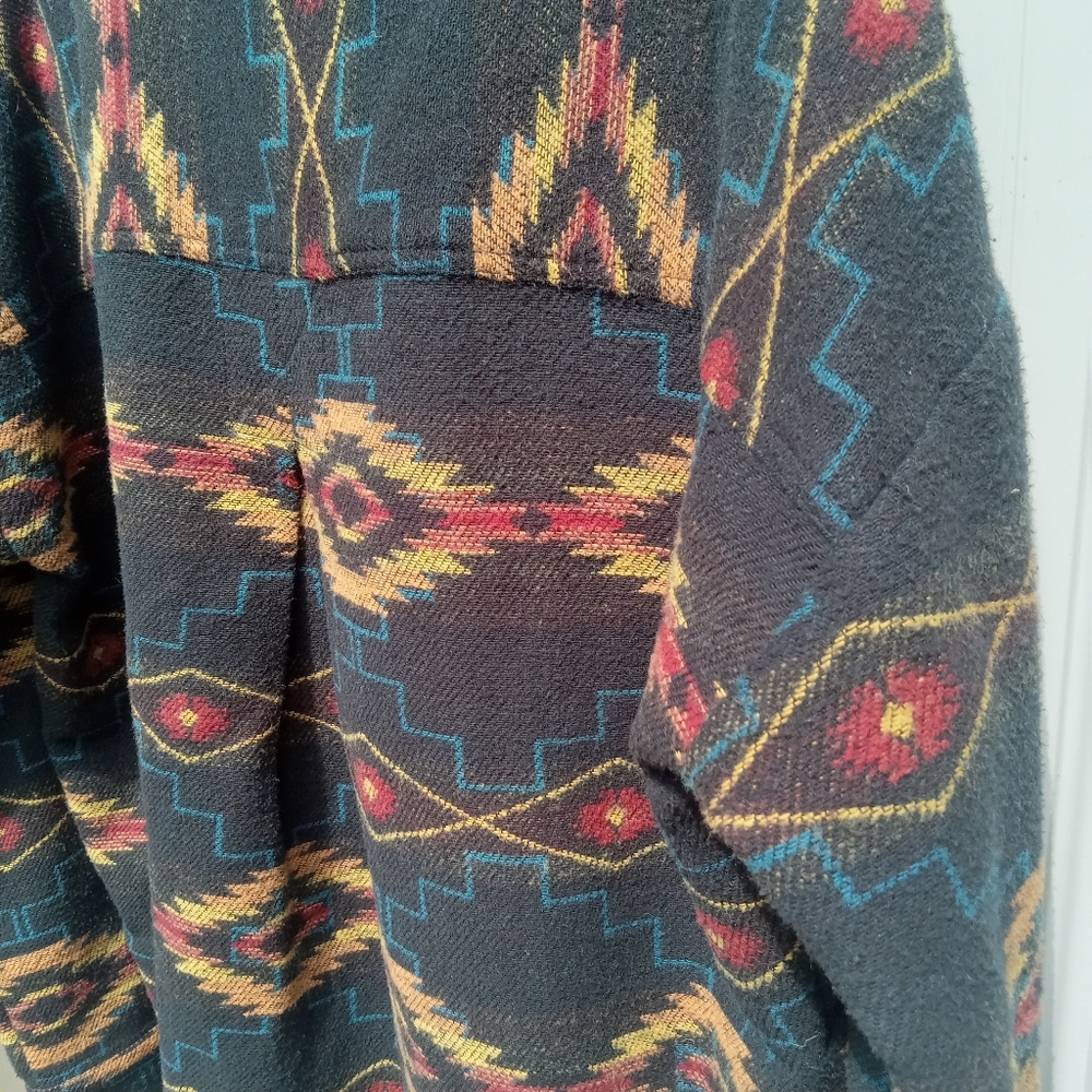 Rock & Roll Denim Colorful Aztec Patterned Button-Up Shirt Thick Cotton Large - Picture 9 of 9